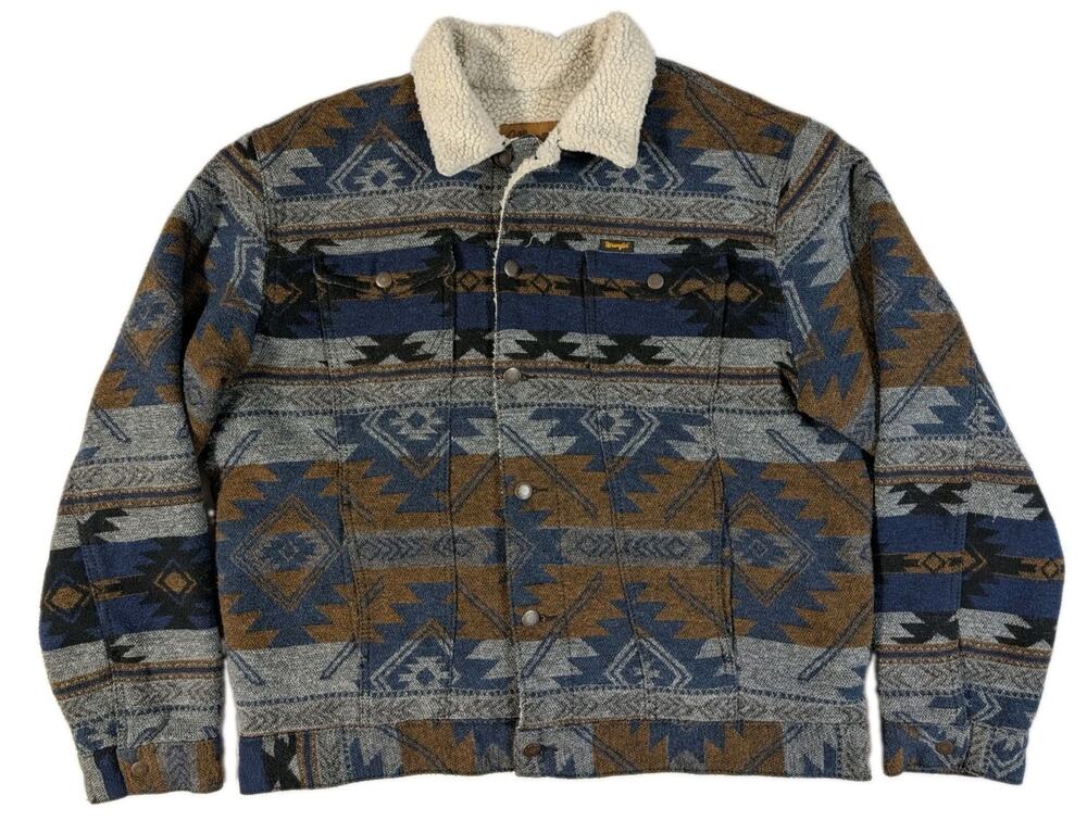 Wrangler Authentic Western Aztec Blanket Jacket Mens L Sherpa Lined Southwest
